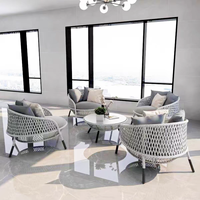 Ensemble de canapés d'extérieur de luxe en rotin PE, structure en aluminium, mobilier de jardin en osier, coussins imperméables, canapé de loisirs pour hôtel et villa