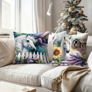 Elegantes almohadas decorativas con temática de caballos y lavanda para un decoro acogedor del hogar. - Product Image 4