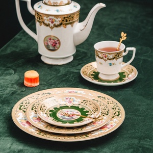 Custom Best-selling European Blue-green Creative Vintage Eco-Friendly Gold Rim Afternoon <b>Tea</b> Ceramic Coffee and <b>Tea</b> <b>Set</b> - Product Image 5