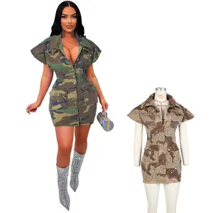 Liu Ming New Wholesale Summer Women Clothes Sexy Pocket Washed Cardigan Camouflage Tight Short Dress