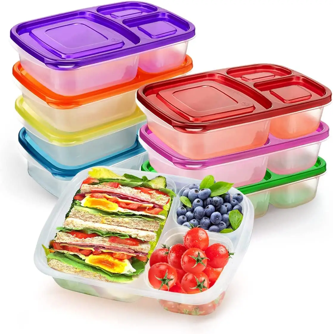 Custom Perfect Kids Bento Lunch 3 Compartment Food Set of 7 Pack Storage Meal prep Container Boxes