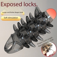 Lock-and-Jizz Préservatif en cristal à texture de dent de loup, avec perles éclatantes, couvre-gland texturé champignon, à texture filetée, à tête ouverte, jouet sexuel érotique