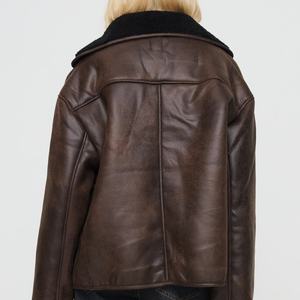 Chaqueta de Piel Sintética PU con Forro Polar para Mujer, Estilo Informal, Cierre de un Solo Botón, Abrigo Grueso de Lana de Cordero, Nueva Colección Otoño-Invierno OEM - Product Image 2