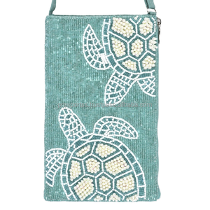 Handmade Waterproof Multicolor Sea Turtle Beaded Cotton Fabric Crossbody Clutch Bag <b>Strap</b> Hook Professional Portable - Product Image 3