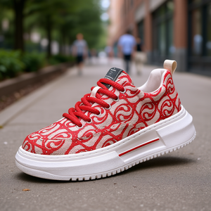 Zapatos de Lona Transpirables para Hombre, Diseño Geométrico Rojo, con Cordones, Punta Redonda, Entresuela de EVA, Suela de Goma, para Todas las Temporadas, Moda Actual - Product Image 2