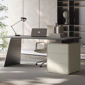 Escritorio de ordenador de oficina en casa con diseño minimalista moderno de estilo italiano, escritorio de escritura de lujo con luz Simple de piedra sinterizada de alta calidad - Product Image 1