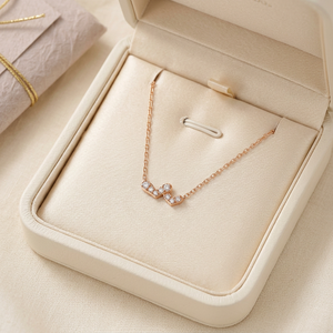 Exclusive Trendy Design Fine Jewelry Two Heart Design 18K Solid Rose Gold Natural Diamond Pendant Necklace For Women Daily Wear - Product Image 5