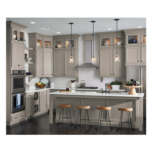 Ensemble de meubles de Cuisine en bois massif, blanc, gris clair, style canadien classique - Product Image 1