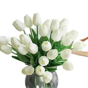 Einzels tiel künstliche Blume Elfenbein weiße Farbe 33cm groß PU Real Touch Tulpe für Home Tisch dekoration Büro dekorative Blumen