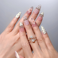 Faux ongles à presser en acrylique certifiés CE, motif coquillage d'été, étoile de mer et fleur 3D, forme amande, avec perles irisées et coquillage dessiné à la main