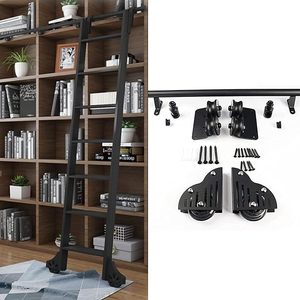 Kim loại theo dõi DIY đen trượt cao kệ sách di động kệ sách với thư viện phần cứng Kit cán thép di chuyển thang nhà bếp - Product Image 1