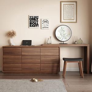 Commode à 6 tiroirs en bois massif contemporain, coiffeuse tout-en-un, table de chevet, armoire de rangement, table de maquillage - Product Image 1