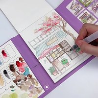 Livre de peinture portable pour aquarelle, livre de peinture DIY avec pigments intégrés et stylo à eau, livre d'art pliable pour aquarelle, idéal pour les voyages
