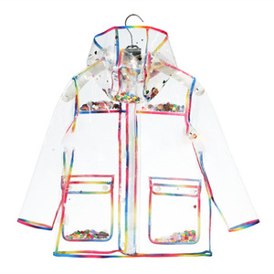 Chaquetas de lluvia de arcoíris para niñas de nuevo estilo con capucha, capa de lluvia transparente EVA para senderismo - Product Image 1