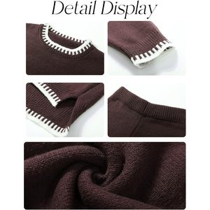 FOXA Women 2 Piece <b>Sweater</b> <b>Set</b> Long Sleeve Pullover Wide Leg Pants Knitted Casual Autumn Lounge Outfit Crew Neck Anti Pilling - Product Image 4