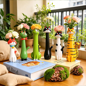 Jarrón con Forma de Gato de Cuello Largo, Florero Creativo de Dibujos Animados, Decoración <span class=keywords><strong>para</strong></span> Mesa de Salón con Arreglos Florales Secos, Regalo de Navidad - Product Image 2