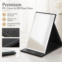 Miroir de maquillage pliable portable en cuir PU à une face avec support réglable pour le bureau, les voyages, les cosmétiques ou la coiffeuse