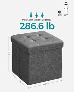 Petit pouf de rangement pliable repose-pieds 12.2x16.1x12.2 pouces Capacité de charge de 286 lb Repose-pieds de rangement en cube - Product Image 4