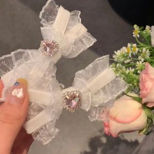 Pink rhinestone sweet heart hair <b>clip</b>, side <b>bow</b>, duckbill bangs hair <b>clip</b>, hair accessory with <b>bow</b>. - Product Image 1