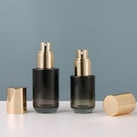 Set Kosmetik Kaca Mewah Gradasi Hitam + Emas, Wadah Krim Wajah 50g, Botol Lotion 40ml-120ml, Botol Semprot Makeup Kaca