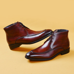 Chaussures montantes pour hommes en cuir véritable de haute qualité, à semelle épaisse, à lacets, avec doublure en polaire, semelle extérieure en caoutchouc antidérapante et désodorisante - Product Image 3