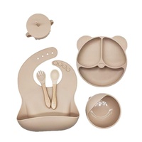 Ensemble de vaisselle en silicone de qualité alimentaire pour enfants, design minimaliste, 6 pièces, comprenant assiette, bol, cuillère, ensemble d'alimentation pour bébé