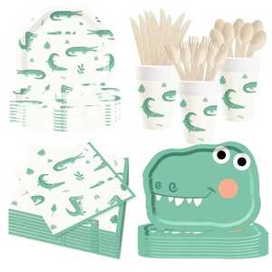 DAMAI Vaisselle de fête sur le thème de l'alligator, ensemble de fournitures pour fête d'anniversaire sur le thème des animaux, assiettes, serviettes, gobelets, kit de vaisselle pour 8 invités - Product Image 3