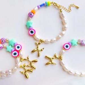 KKBEAD Bracciale Boho con Perle Naturali d'Acqua Dolce e Ciondolo a Forma di Cane Palloncino Placcato Oro 18K per Donne - Regalo di Nozze - Product Image 1