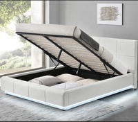 Lit double queen-size WSF avec ottoman de rangement en similicuir rembourré au design moderne blanc et éclairage LED, lit double pour adultes