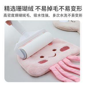Cartoon Hanging Coral Fleece Hand Towel Quick Dry Kitchen Bathroom Use Rectangle Shape Applique Design - Product Image 2