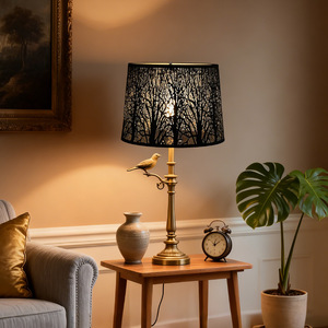 Steel Lamp <b>Shade</b> <b>Black</b> With Gold Interior Laser Cut Tree Pattern Screw Fixing <b>Lighting</b> Trim Cover - Product Image 4