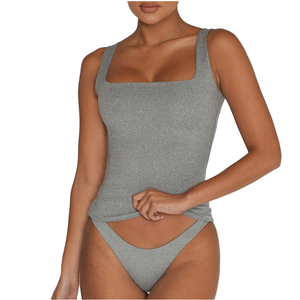 <b>Women's</b> <b>Black</b> Scoop Neck <b>Tank</b> <b>Top</b> With Cut-Out Detail Active Stretch Yoga <b>Top</b> Solid Color Sleeveless Regular Fit - Product Image 2