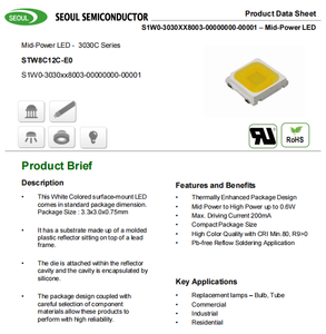 Seouls STW7C12C-E0 STW8C12C-E0กลางพลังงานชุด3030C LED สีขาวอบอุ่นธรรมชาติสีขาวเย็นสีขาว0.175W 2.69V ชิปแสง CRI 70-80 - Product Image 3