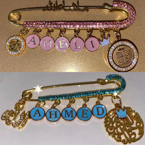 8CM 6 Boucles DIY Plaqué <span class=keywords><strong>Or</strong></span> Strass Bébé Épingles Cristal Islamique Bébé Épingles de Sûreté Broche Bébé Poussette Épingles pour Enfant Cadeau - Product Image 6