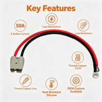    Connecteur SB50 50A vers borne à joint torique, faisceau de câblage de batterie en silicone 10AWG pour camping-car, chariot élévateur, stockage d'énergie solaire