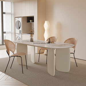 AOMISI <span class=keywords><strong>CASA</strong></span> table à manger blanche italienne pied en bois massif plaque de roche ovale bureau moderne simple famille salon table à manger - Product Image 3