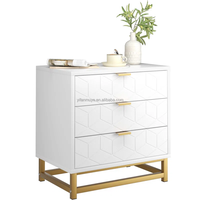 Table de chevet petite Table de chevet avec cadre doré Table d'appoint avec 3 tiroirs pour chambre à coucher Table de nuit blanche Meubles de chevet