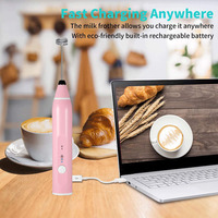 Batteur à main rechargeable en acier inoxydable, 3 vitesses, fouet électrique, mousseur à lait et café, pour cuisine et pâtisserie, rose
