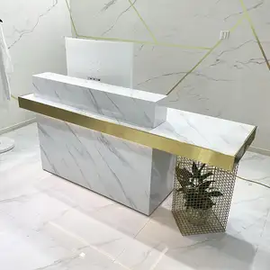 Hochey Modern Haar Saloon Kleine Front Counter Wit Goud Luxe Gebruikte Nail Salon Receptie Te Koop