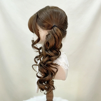 Perruque Lolita à boucles françaises, double queue de cheval, cheveux bouclés, densité 150%, semi-tissée à la main, bonnet en maille semi-élastique, aspect naturel