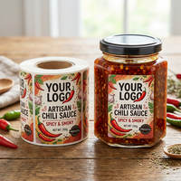 Étiquettes personnalisées pour sauce piquante, rouleaux de logos, autocollants adhésifs pour bocaux alimentaires, autocollants en vinyle imperméables pour bouteilles de sauce chili en verre
