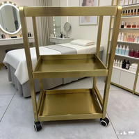 Chariot de Salon Professionnel Doré, Mobilier de Salon de Beauté, Chariot à Outils Mobile pour le Rangement des Équipements