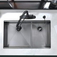 Évier de cuisine Nano Black Under Mount à double cuvette en acier inoxydable pour armoire de cuisine