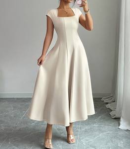 Vestido Formal Vintage de Gasa para Mujer, Cuello Cuadrado, Maxi, Color Sólido, para el Trabajo - Product Image 3