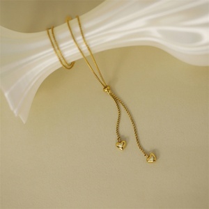 Collier délicat pour femme, accessoires plaqués or en acier inoxydable, pendentif cœur, long collier à pampilles - Product Image 3