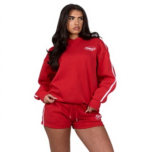 Ensemble décontracté 2 pièces pour femme, imprimé, à capuche, brodé, grande taille, respirant, en coton, avec short, survêtement de sport - Product Image 1