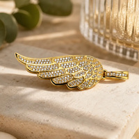 Colgante de Oro con Ala de Ángel Individual, Pavé de Circonitas, Colgante Grande de Lujo, Colgante de Ala de Ángel de Moda, Joyería de Acero Inoxidable 316L