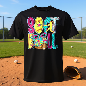 T-shirt Coquette Bow Game Day pour filles, Softball Vibes - Product Image 3