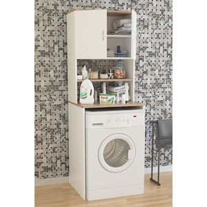 Modern 4-Shelf White Wood Bathroom Cabinet Washing Machine <b>Storage</b> Organizer <b>Laundry</b> <b>Unit</b> - Product Image 1