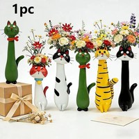 Vas Resin Kucing Unik Buatan Tangan, Pot Bunga Bentuk Hewan Kreatif, Dekorasi Rumah, Ornamen Seni, Hadiah Pindah Rumah